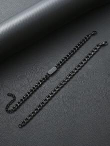 4件套男士黑色钛钢手链套装，链和费加罗链，适合日常佩戴 - 款式A - 查看 5