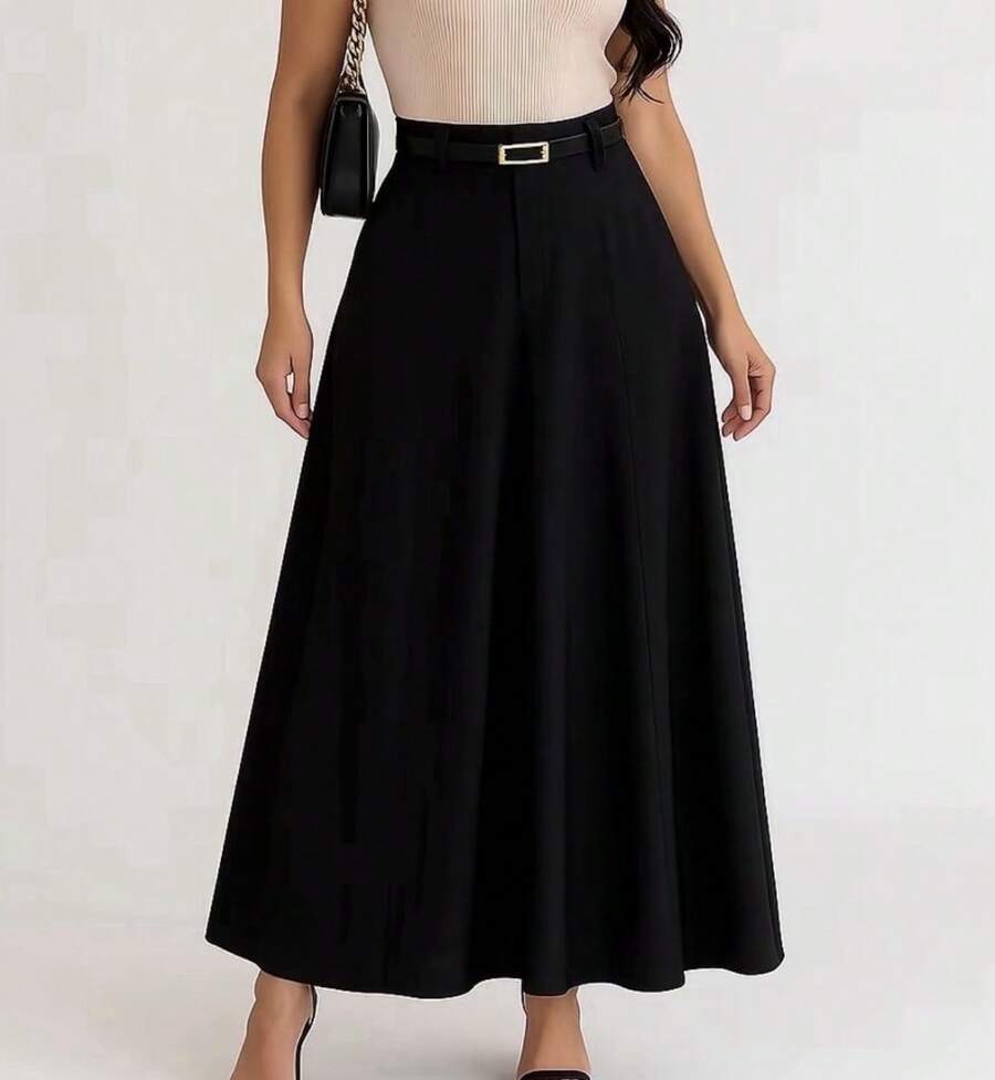 Women's Long Full Skirt, Tailored, Evangelical Fashion, Casual, Basic, Winter, High Waist, Elegant - 黑色 - 查看 1