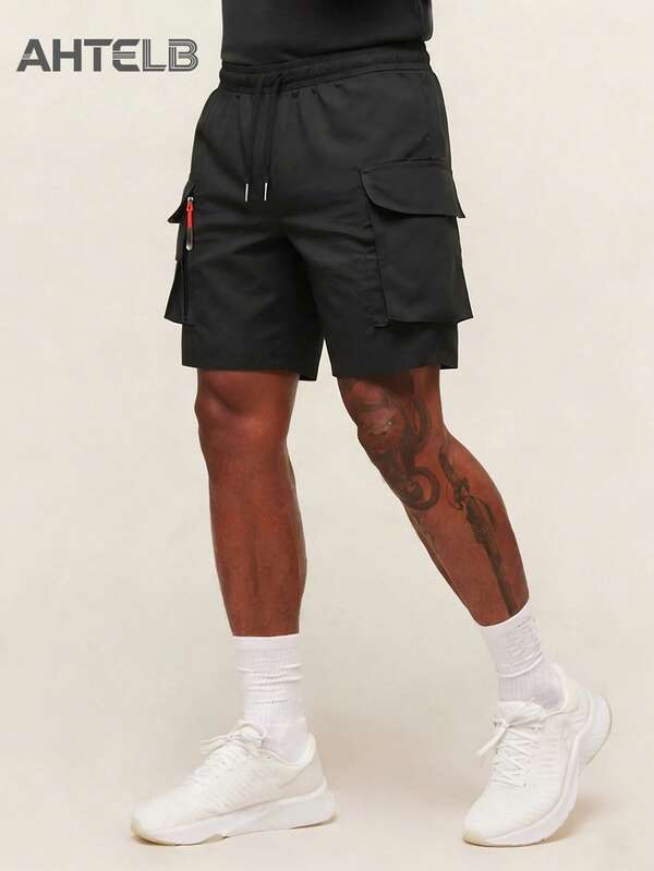  Quần short kaki nam AHTELB - Quần short mùa hè dáng rộng, thoải mái, thiết kế nhiều túi có khóa kéo, dài đến giữa đùi, chất liệu bền chắc không co giãn, phù hợp cho leo núi, thể thao, giải trí, màu trơn, quần short thoải mái.