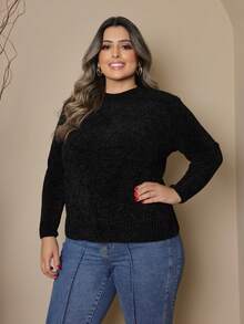 Plus Size Women's Knitted Sweater Long Sleeve Round Neck Casual Reverse FL-Sd2064 - 黑色 - 查看 1
