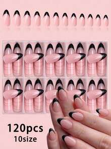 120片粉白法式中号杏仁方形尖头亮面假指甲，白色，按压式指甲，杏仁形，少女亚克力指甲，透明杏仁指甲套装，礼品之选。按压式指甲，杏仁形，少女亚克力指甲，透明杏仁指甲套装，礼品之选，美甲用品，美甲艺术 - 彩色 - 查看 7