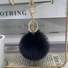Rex Rabbit Fur Ball Pendant Plush Ball Keychain - Khaki - View 4