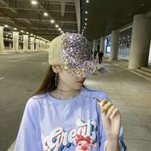 Teettartee 新款歐美時尚彩色亮片棒球網格帽，可調節帽圍，嘻哈防曬帽海灘鴨嘴網格帽，適合戶外休閒、娛樂、旅行 - 彩色 - 查看 7