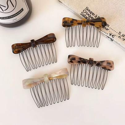 1 chiếc lược cài tóc chống trượt bằng axetat in họa tiết da báo hình nơ dành cho nữ, kiểu dáng cổ điển, thích hợp sử dụng hàng ngày và khi hẹn hò.