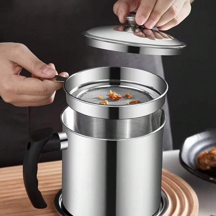 SOKANY Thùng đựng dầu mỡ nhà bếp bằng thép không gỉ có lưới lọc - Tay cầm dễ nghiêng, lý tưởng để đựng dầu ăn và mỡ thừa, phụ kiện nhà bếp thiết yếu, hộp đựng dầu mỡ. - Khác - Xem 9