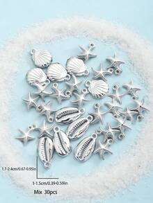 30pcs CCB Mixed Ocean Vacation Style Starfish, Shell, Abalone DIY Jewelry Pendant Accessories - Silver - View 4