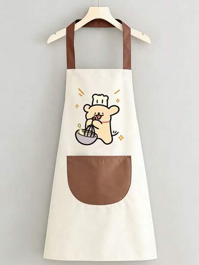 1pc Cute Cartoon Puppy Waterproof & Oil-Proof Apron, Sleeveless Kitchen Cooking Apron With Large Pocket, Adjustable Halter, Unisex Fashionable Minimalist Cleaning Apron, Durable, Easy To Clean, No Fading Or Discoloration, Breathable