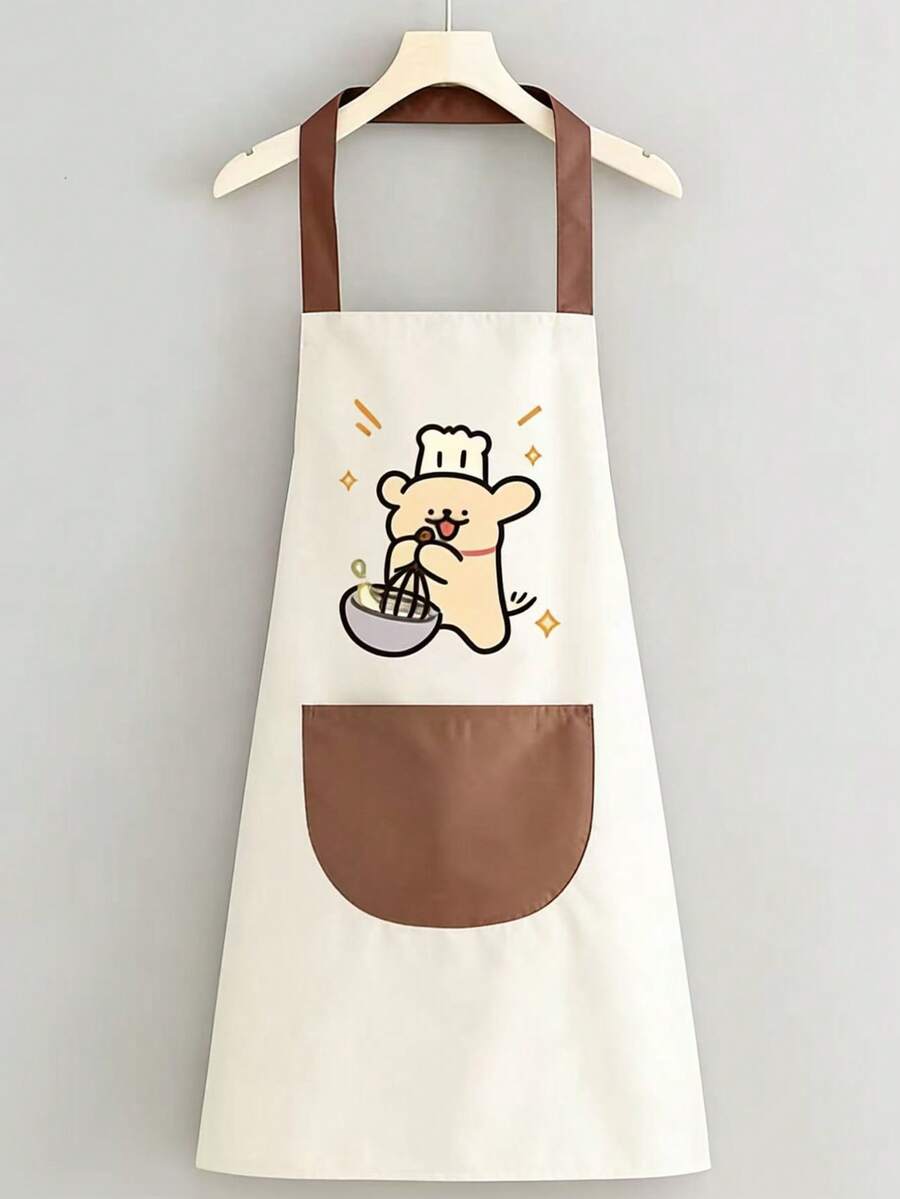1pc Cute Cartoon Puppy Waterproof & Oil-Proof Apron, Sleeveless Kitchen Cooking Apron With Large Pocket, Adjustable Halter, Unisex Fashionable Minimalist Cleaning Apron, Durable, Easy To Clean, No Fading Or Discoloration, Breathable - 1 Gray and White - View 1