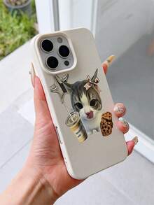 1pc White Litchi Texture Shockproof TPU Phone Case, UV Printed With Cute Cat, Coffee Cookie And Star Elements, Fashionable Protective Cover For IPhone 7/8/7 Plus/8 Plus/X/XS/XR/XS Max/11/11 Pro/11 Pro Max/12/12 Pro/12 Pro Max/12 Mini/13/13 Pro/13 Pro Max/13 Mini/14/14 Pro/14 Pro Max/14 Plus/15/15 Pro/15 Pro Max/15 Plus/16/16 Pro/16 Pro Max/16 Plus/17/17 Pro/17 Pro Max/Air - Multicolor - View 3
