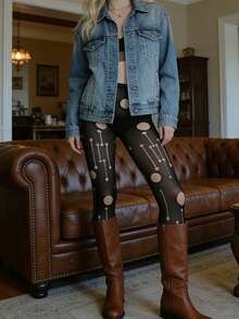 Quần tất lưới khoét lỗ thời trang nữ, quần tất lưới chấm bi gợi cảm với dây xích, màu đen trong suốt, độ co giãn cao, kiểu dáng punk Y2K cho mặc hàng ngày, dự tiệc và ngày lễ. - Nhiều màu - Xem 3