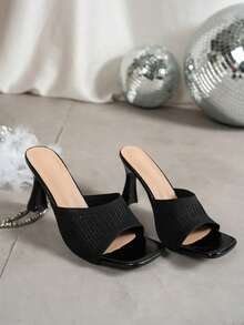 Giày sandal cao gót một quai mũi vuông kiểu Pháp cổ điển, thanh lịch, tối giản, thích hợp cho hoạt động ngoài trời, mẫu mới mùa hè 2026. - màu đen - Xem 4