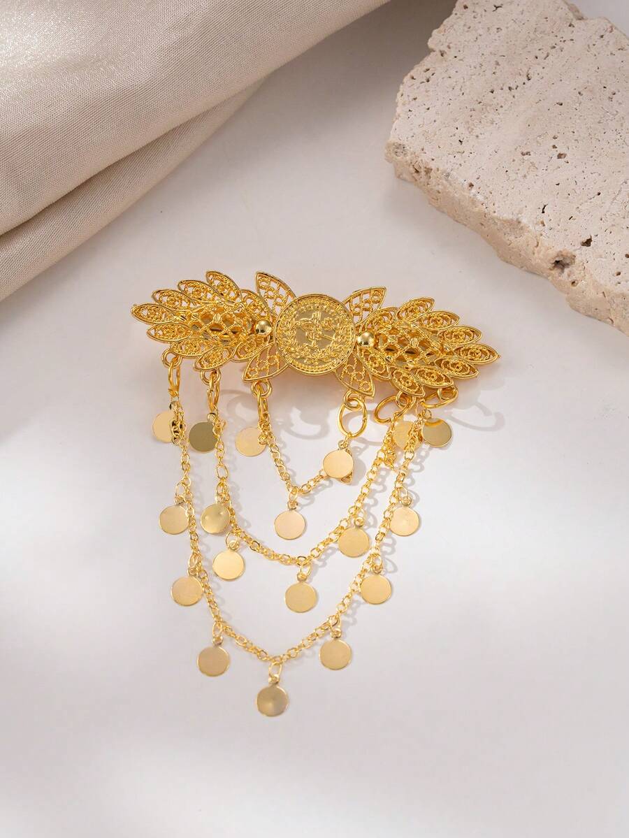 Herseygold 1 chiếc kẹp tóc mạ vàng dành cho nữ, phụ kiện tóc hình giọt nước cổ điển, phụ kiện đội đầu kiểu Trung Đông Ả Rập cho đám cưới và lễ hội. - Vàng - Xem 1