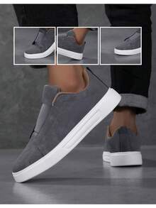 男士运动鞋、男士休闲鞋、时尚个性街头风学生帅气鞋、系带男鞋、男士滑板鞋 - 深灰色 - 查看 6