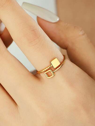 1pc Minimalist Stainless Steel Symmetrical Open Adjustable Ring, Suitable For Women As Gift, Party, Gathering, Daily Wear
