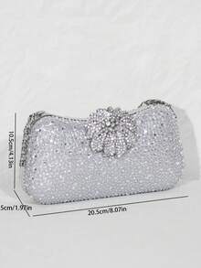 银色亮片水晶花朵手拿包 – 晚宴链条单肩包 - 銀色 - 查看 5