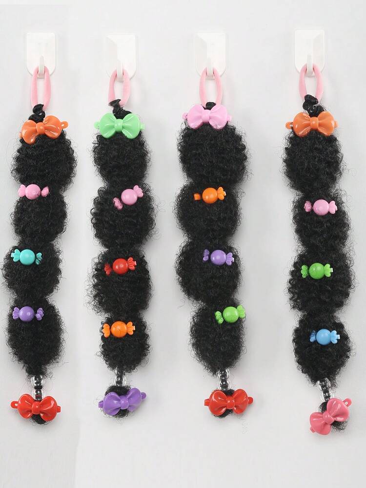1 chiếc tóc giả đuôi ngựa kiểu Afro dễ thương cho bé gái, màu đen, có bong bóng và kẹp màu sắc (phụ kiện có màu ngẫu nhiên) - Màu đen tự nhiên - Xem 5