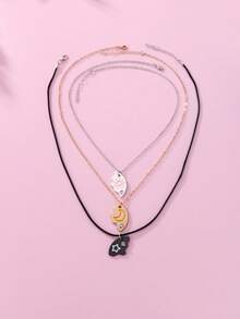 3件套儿童时尚好朋友云朵、太阳、星星、月亮吊坠项链套装，适合日常佩戴、送礼、节日佩戴 - 彩色 - 查看 4