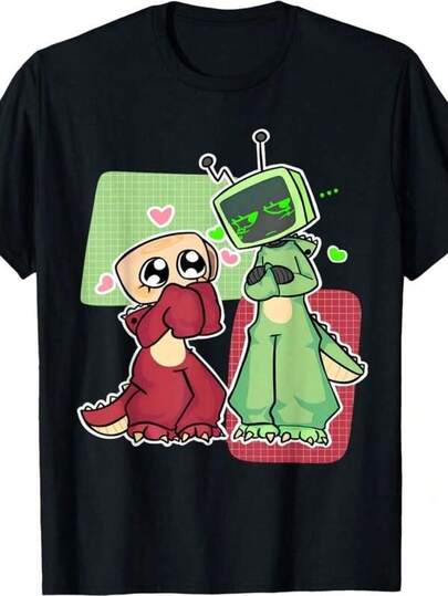 Dandy's World Damen-Sommer-T-Shirt mit kurzen Ärmeln, Vee & Shelly, Unisex, Sommer/Frühling 2025, Grafik-T-Shirt für Damen und Herren, Exquisites Design, Sommer-Must-have, vielseitig kombinierbar, zeig deinen Style