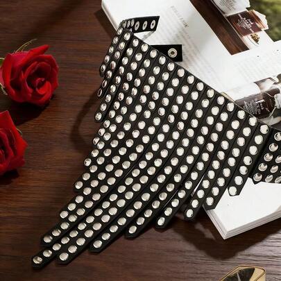 1 pieza Corbata de cuello con remaches y flecos de estilo punk para mujer, collar de cuero PU ajustable con tachuelas para fiesta gótica, rave y festival