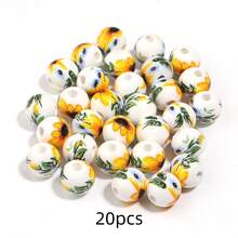 20-30 hạt sứ cổ điển màu xanh trắng, hạt tròn gốm hình hoa hướng dương, nguyên liệu làm trang sức DIY - hoa hướng dương - Xem 11