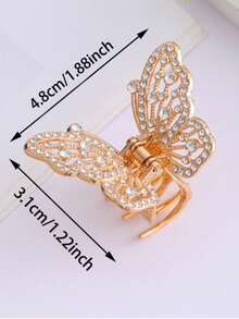 1pc Fashion Hollow Butterfly Design Hair Claw, Niche Luxury Rhinestone Alloy Hair Claw For Ponytail & Half-Up Hairstyle - Gold - View 5