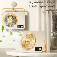 OBOVAY 可充電 USB 風扇，6 段可調速，可折疊設計附照明，1200mAh 電池，輕巧便攜，適用於居家、辦公室、旅行與戶外，無線設計，旅行必備，時尚美學，可調風速，USB 桌上型風扇 - 多款式 - 查看 1