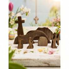 Wooden Easter Resurrection Scene & Cross Decor Set, Jesus Tomb Tray, Nativity Scene Decoration, Suitable For Religious Places, Home Office Desktop, Christian Gifts, Figurine Decor, Easter Dinner Table Decoration, Mothers Day Gift, Birthday Gifts For Moms - Brown - View 11