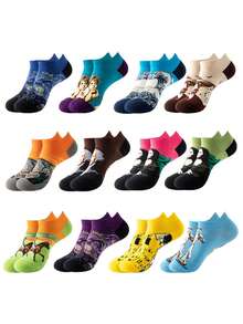 1/5/10 paires de chaussettes invisibles pour femmes de style européen et américain nouveau, style de dessin animé pour le printemps/été. Chaussettes courtes rétro personnalisées pour hommes - Multicolore - Voir 1