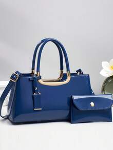 Bộ túi xách thời trang mới dành cho mẹ và con gái, túi xách cỡ lớn in họa tiết da cá sấu bóng bẩy. - Màu tím - Xem 7