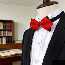 1件男士图案领结，商务正式晚宴领结，英伦风时尚百搭西装花朵翻领别针，高端格子波点黑色底三角形领结，优雅 - 彩色 - 查看 4