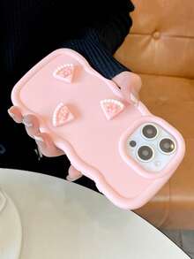 1个粉色波浪边3D蝴蝶结蛋糕片图案手机壳，防震、防滑、防刮，专为 17 Pro Max、 17/16/15/14/13/12/11系列、三星S20-S25系列、Note 14/13/12系列及A56 5G设计，是情人节/新年礼物的完美之选。 - 粉色 - 查看 5