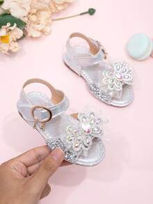 2026 New Girls Sandals, Children Princess Shoes With Rhinestone Bow, Little Girl Student Beach Shoes, Summer - Silver - View 1