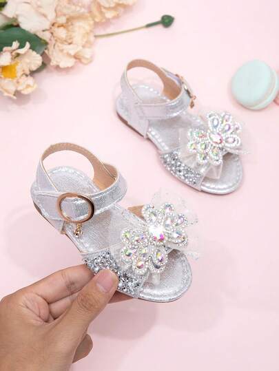 2026 New Girls Sandals, Children Princess Shoes With Rhinestone Bow, Little Girl Student Beach Shoes, Summer