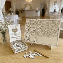 1 Set Heart-Shaped Signature Guestbook, Couples Embracing Under Love Tree, Gift For Newlyweds, Symbol Of Love, Beautiful Wedding Decor, Party Supplies, Guest Signature Book - View 4