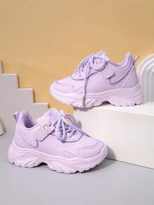 Giày thể thao da cho bé gái, giày sneaker đế dày mới cho trẻ em mùa xuân/hè, giày chạy bộ đế mềm chống trượt cho trẻ lớn, giày casual thời trang dán khóa, giày dép học sinh. - Màu tím - Xem 3