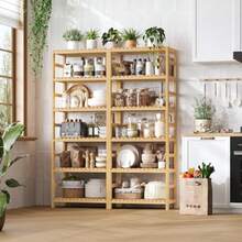6-Tier Bamboo Shelf Bamboo Bookcase with Adjustable Shelves Free Standing Storage Shelf Unit Plant Flower Stand for Kitchen Bathroom Home Office Natural - 1 - Ver 5