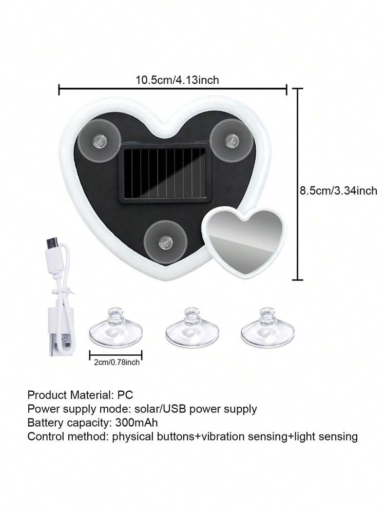 1pc Solar Powered Heart-Shaped LED Car Atmosphere Light, USB Neon Heart Lamp For Car Interior Decor, Cute & Fun, Automatic Lighting At Night, Portable Christmas Gift To Add Warm Ambiance For Car Or Home - Multicolor - View 8