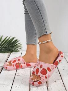 New Women's Home Slippers Featuring A Cute Strawberry Print. Made From Soft EVA Material, The Soles Are Slip-Resistant, And They Provide A Silent Feel, Making Them Perfect For Indoor Home Use And Casual Daily Wear. - Hồng - Xem 4