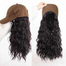 Mũ lưỡi trai bằng tóc giả tổng hợp 22 inch, kiểu dáng rộng rãi, thêu họa tiết, che phủ toàn bộ đầu với mái tóc dài bồng bềnh. - Dark Brown - Xem 5