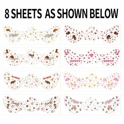 8pcs Denim Freckle Face Temporary Tattoo Stickers, Western Cowboy Style Waterproof Sweatproof Face Decorative Stickers, Suitable For Music Festivals, Costume Parties, And Theme Parties