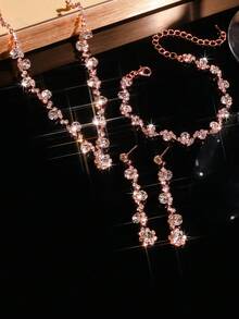 Bộ trang sức pha lê và đá quý sang trọng - gồm bông tai, dây chuyền và vòng tay, phù hợp cho phụ nữ đeo hàng ngày, dự đám cưới, tiệc tùng và các dịp khác. - vàng hồng - Xem 2