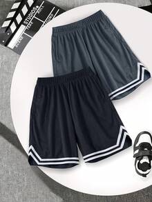 2件套青少年男童休闲个性时尚运动短裤，适合健身、户外活动和跑步 - 彩色 - 查看 5