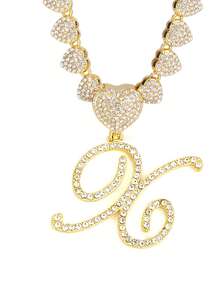 字母吊坠项链 迈阿密链条项链 女士嘻哈镶钻字母吊坠项链 珠宝礼物 - 愛心字母項鍊 - 查看 54