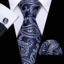 Navy Blue Jacquard Pattern Men's Tie Set - Includes Pocket Square, Cufflinks And Gold Tie Clip, Luxury Tie Suitable For Formal Occasions,Accessories,Festival,Gifts - Navy Blue - View 3