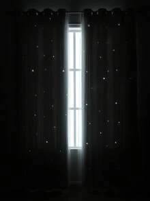 1pc Hollow Star Sheer Curtain, Polyester Lace Double-Layer Blackout Curtain For Living Room Bedroom, Cute Style - 白色 - 查看 3