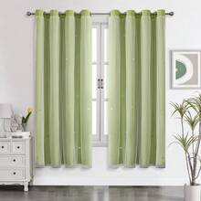 1pc Hollow Star Curtain, Polyester Lace Double-Layer Curtain, Darkening Curtain For Living Room & Bedroom, Cute Style - 淡綠 - 查看 28