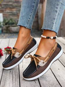 2026新款时尚休闲系带圆头平底百搭运动鞋，适合所有季节 - 棕色 - 查看 6