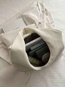1 pieza Bolso de mano de unicolor de PU personalizado para uso diario, bolso de tela minimalista, bolso de hombro, bolso de axila - Beis - Ver 5