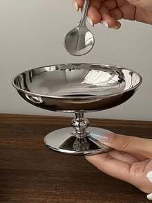 1 chiếc ly cao chân bằng thép không gỉ 304, thích hợp đựng tráng miệng, bánh pudding, kem, thạch, salad trái cây, sữa chua, dùng trong các lễ hội, quán cà phê, nhà hàng cao cấp, gia đình và các dịp thương mại khác. - Bạc - Xem 11