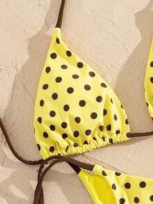 Bộ đồ bơi 2 mảnh chấm bi buộc dây cổ, gợi cảm, thời trang, dễ thương dành cho nữ, thích hợp cho bãi biển, kỳ nghỉ và hẹn hò, hàng mới về mùa xuân/hè. - Màu vàng - Xem 5